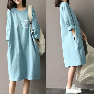 t恤打底连衣裙女夏中长款 新款 大版 宽松胖mm中袖 孕妇上衣裙子 大码