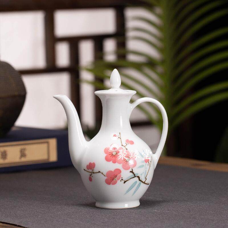 7501毛瓷 景德镇白瓷 陶瓷国营老厂货釉下水点梅花小茶壶小酒壶