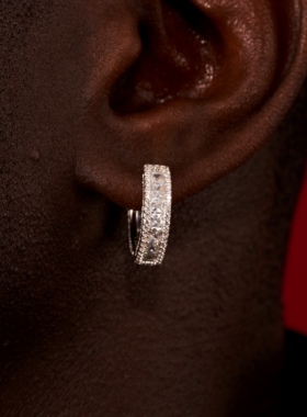 NICEPOWER ICE上身 纯银莫桑梯方耳环 嘻哈耳环