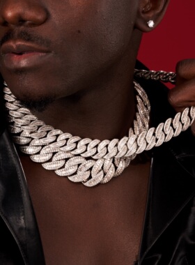 NICEPOWER 25mm 连麻同款 梯方满钻古巴链 方钻项链 欧美嘻哈饰品