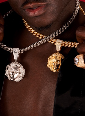 美杜莎吊坠满钻欧美嘻哈美式银色镶嵌镶嵌吊坠潮流个性重工美杜莎