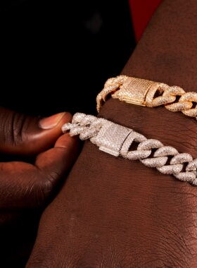 15mm泡泡满钻古巴手链嘻哈高密度满钻银色金色hippop配饰美式手链