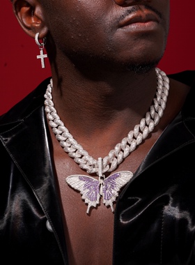 现货/美国 NICEPOWER  ISABELLAE 白金满钻蝴蝶吊坠欧美嘻哈饰品