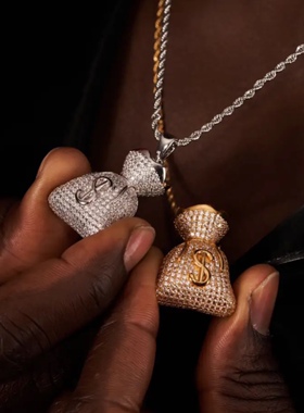 Goldengilt同工钱袋moneybag嘻哈吊坠说唱满钻金色个性小众hippop