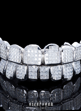 NICEPOWER Grillz欣赏  无边镶嵌 上八下八 公主方  满钻牙套