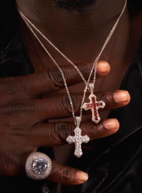 NICEPOWER S925梯方十字架 欧美嘻哈吊坠