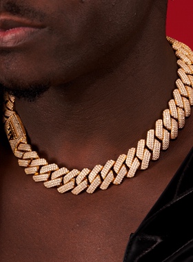 NICEPOWER19mm三排满钻古巴链王嘉尔古巴链欧美嘻哈潮流个性项链