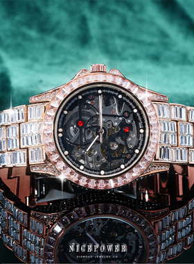 NICEPOWER大号镂空机械梯方男士嘻哈表