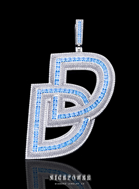 NICEPOWER定制欣赏 满钻双字母D 海蓝宝 吊坠