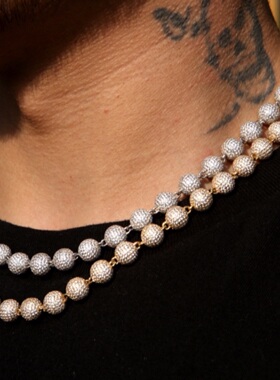 NICEPOWER 10mm Beads Chain 满钻珠珠链 欧美嘻哈项链