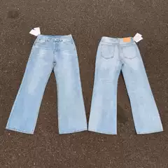 25Ss Spring/Summer New Classic Light Blue Washed Cat Whiskers Long Pants Loose Straight Wide-Leg Jeans Men's Trendy