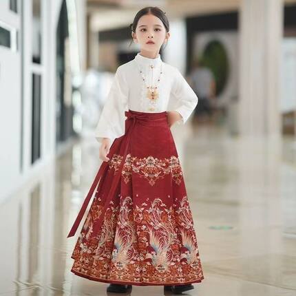 2025新款马面裙女童中国风春秋古装改良唐装儿童汉服女孩夏季套装