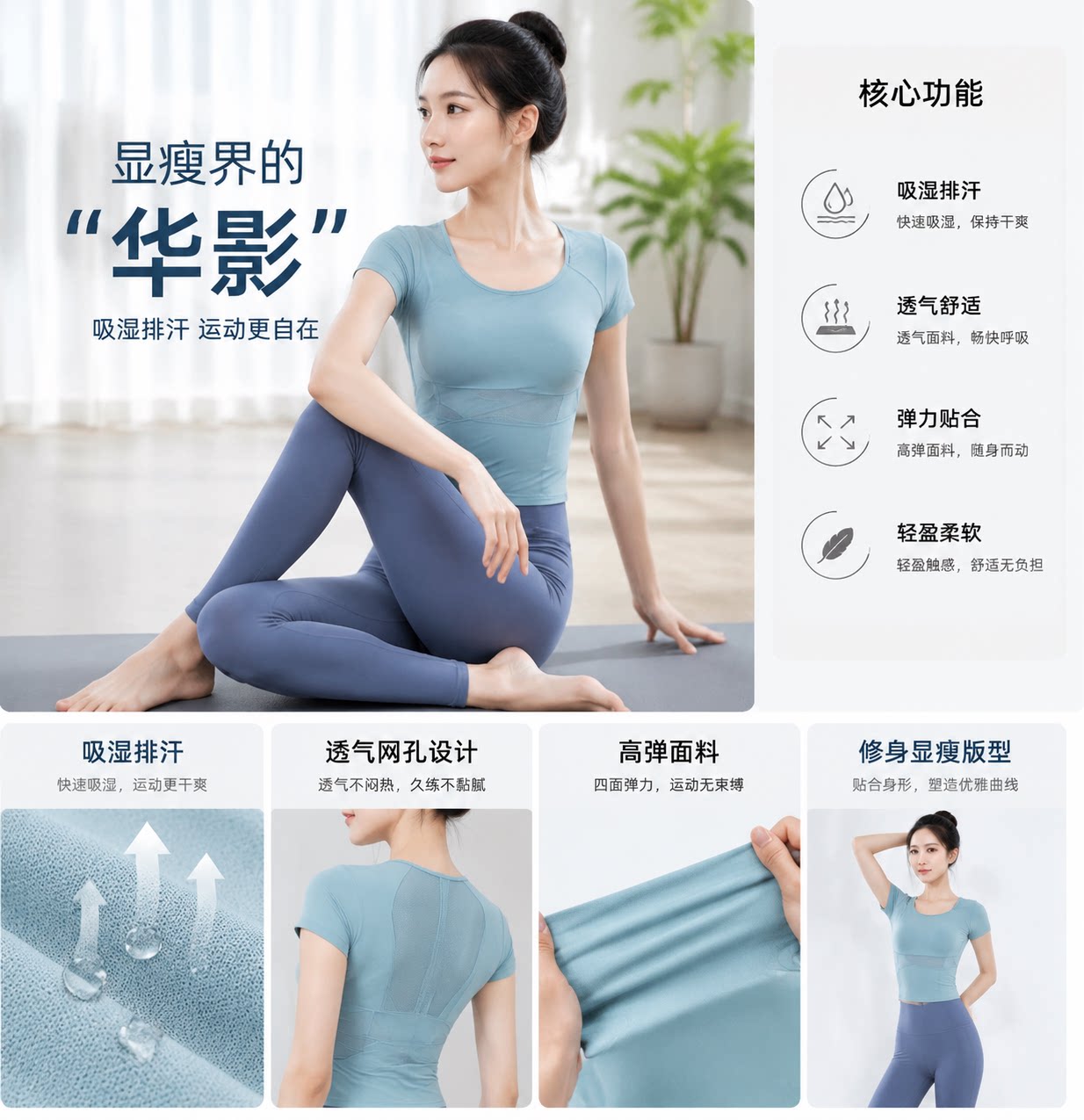 新款瑜伽服短袖女运动上衣专业普拉提训练健身跑步T恤