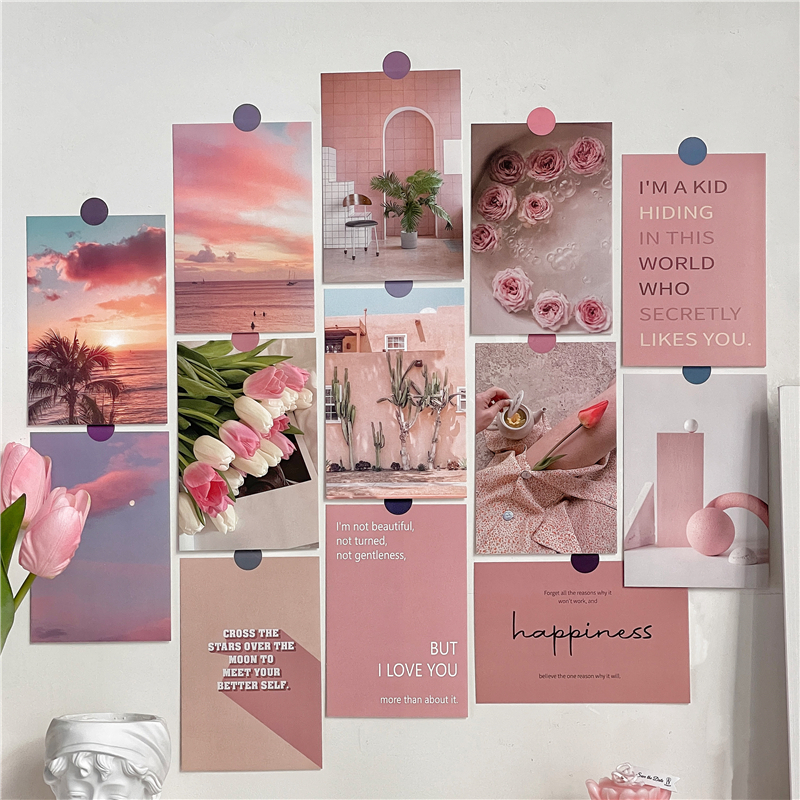 文艺风郁金香落日风景装饰卡片