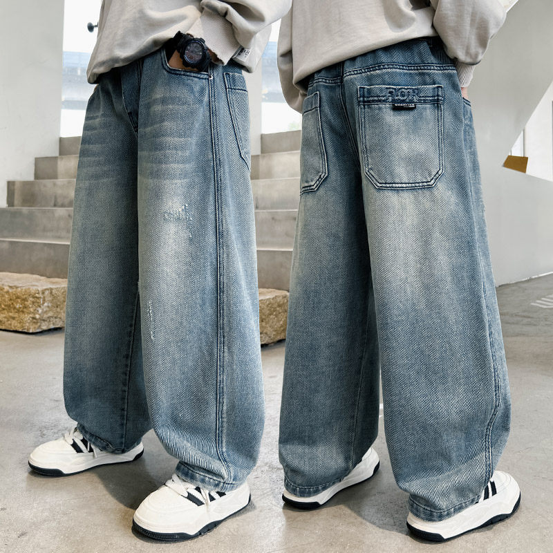 男童裤子2026春秋新款痞帅风男孩直筒牛仔裤儿童中大童春装休闲裤