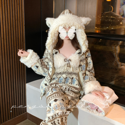 彭裳裳【冰海纹章】冬装女士潮流保暖绒加厚睡衣舒适百搭居家服