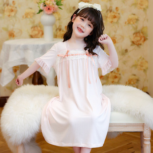 女童睡裙夏季薄款儿童短袖粉色洋气童装家居服公主风仙女裙子睡衣