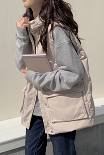 羽绒马甲百搭宽松加厚显瘦连帽情侣女款 工装 白鸭绒韩版 2023年新款