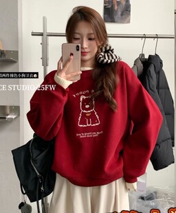 Nice 韩系撞色假两件卡通印花加绒套头卫衣女潮 studio奶思家冬季