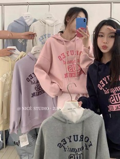 宽松连帽字母印花卫衣女休闲百搭上衣 studio奶思家韩版 清货 Nice