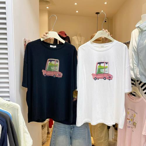 ZC-夏上新韩系简约百搭宽松大版型卡通印花短袖T恤女上衣潮