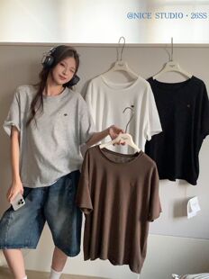 T恤女 宽松显瘦百搭休闲舒适圆领卷边短袖 奶思家Nice studio夏韩版