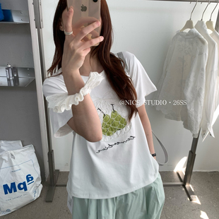 T恤1218 夏上新韩系工艺雪梨印花短袖 奶思家NICE STUDIO