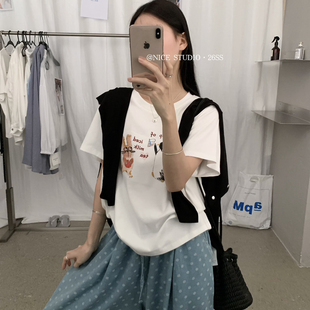 奶思家NICE STUDIO-新休闲兔子印花刺绣短袖T恤(只卖上衣)w63858