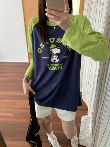 CC+夏上新韩系卡通印花宽松大版型休闲长袖T恤女上衣潮