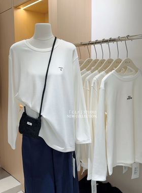 清货 CLF韩系刺绣摩尔暖绒圆领长袖T恤女宽松显瘦打底衫上衣潮