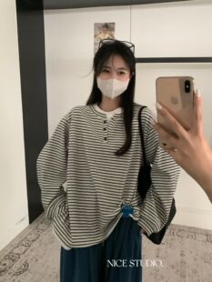 Nice studio奶思家秋韩版时尚休闲宽松显瘦假两件卫衣女潮