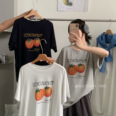 奶思家NICE STUDIO-韩系番茄工艺印花大版短袖T恤女上衣潮1266