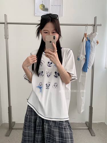 Nice studio奶思家夏上新韩系休闲卡通印花宽松大版短袖T恤女上衣