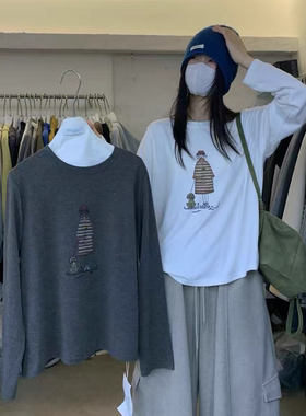 Nice studio奶思家韩版常规休闲显瘦卡通印花长袖T恤女上衣潮