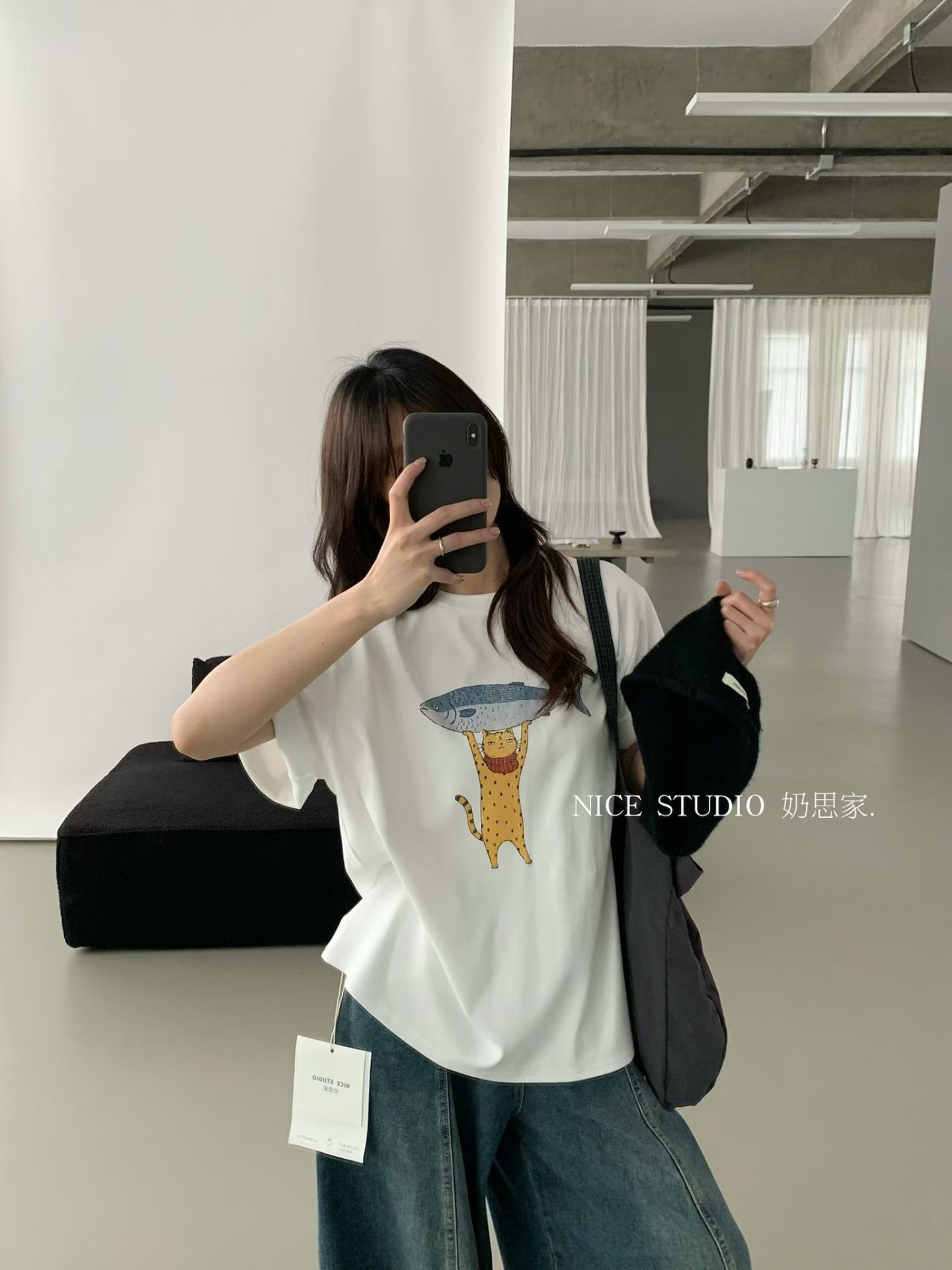 Nice studio奶思家秋季短袖T恤女学生韩版时尚宽松ins上衣打底衫