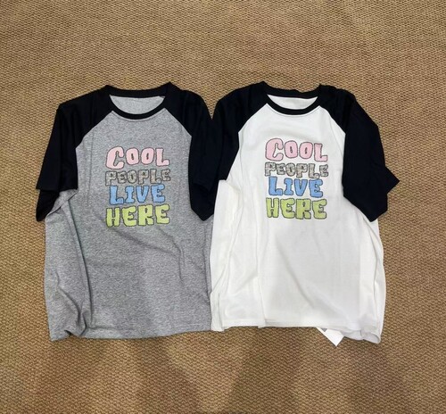 CC+夏季上新韩系宽松休闲撞色插肩袖字母印花短袖T恤女上衣潮