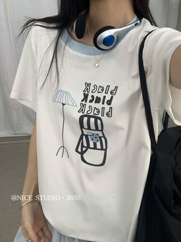 Nice studio奶思家夏上新韩系撞色字母印花休闲短袖T恤女上衣潮