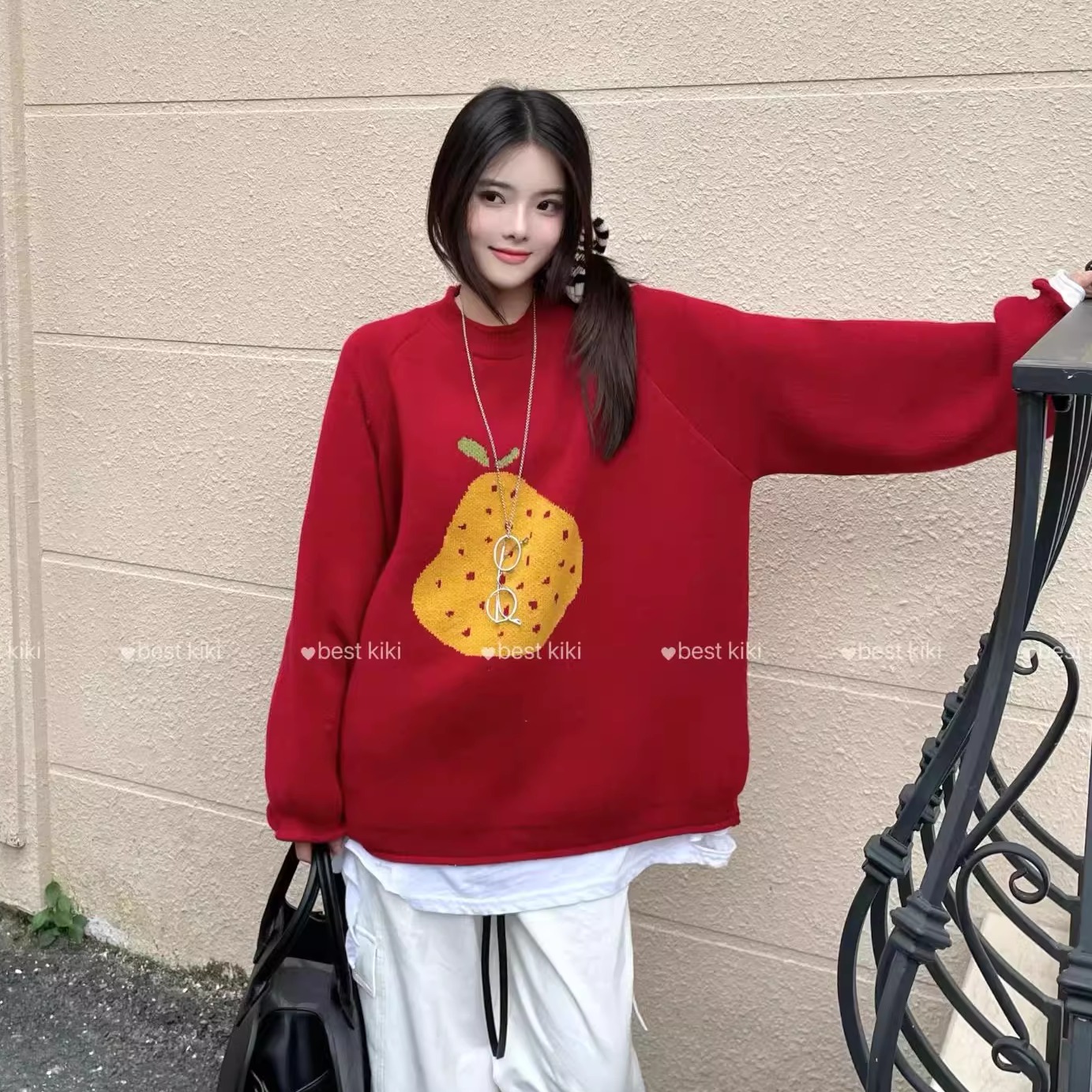 KIKI秋冬季韩版宽松慵懒风针织衫