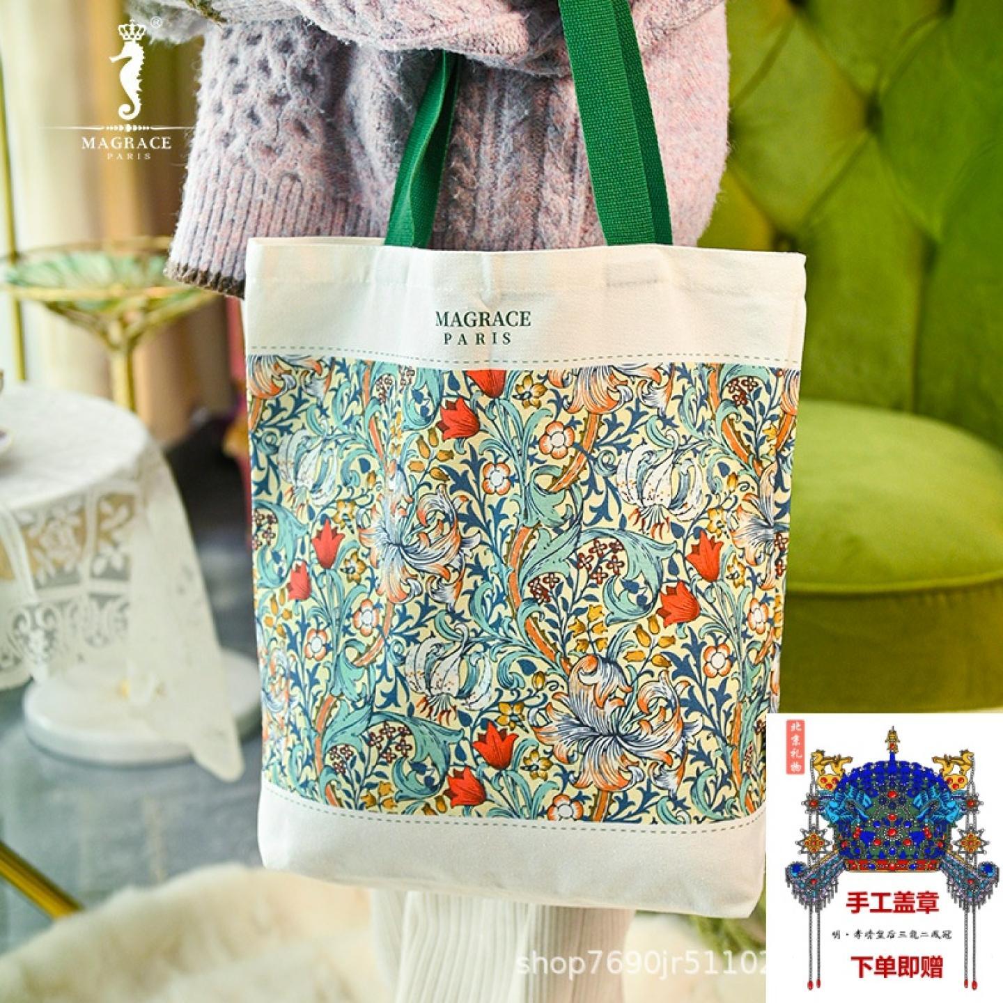 芮诗2025新款金百合帆布包女款硬挺粗帆布环保大容量通勤斜挎单肩