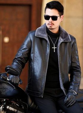 皮毛一体外套男士真皮皮衣男绵羊皮夹克中年爸爸装休闲潮流短款