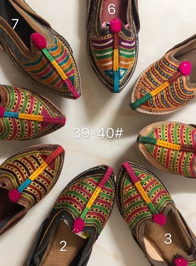 尼泊尔手工鞋 印度绣花软羊皮骆驼皮居家户外拖鞋36#