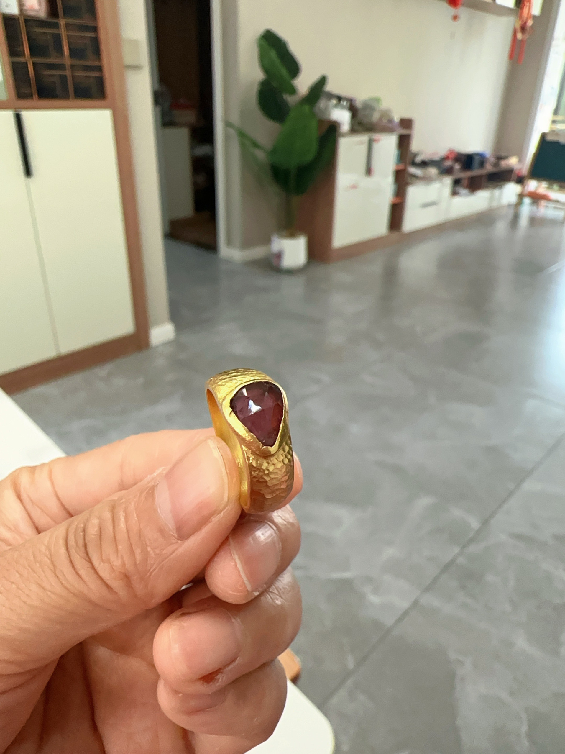 印度纯银镶嵌天然西瓜碧玺戒指1戒指/指环