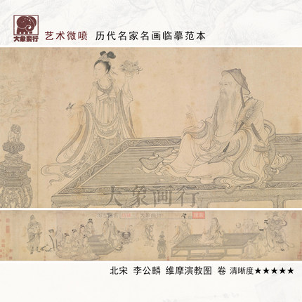 李公麟维摩演教图卷高清国画人物线描临摹画稿工笔人物线描微喷画