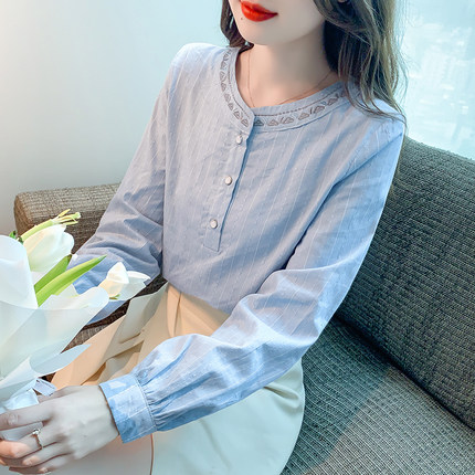 纯棉衬衫女长袖2025年秋季新款洋气全棉衬衣女法式设计感小众上衣