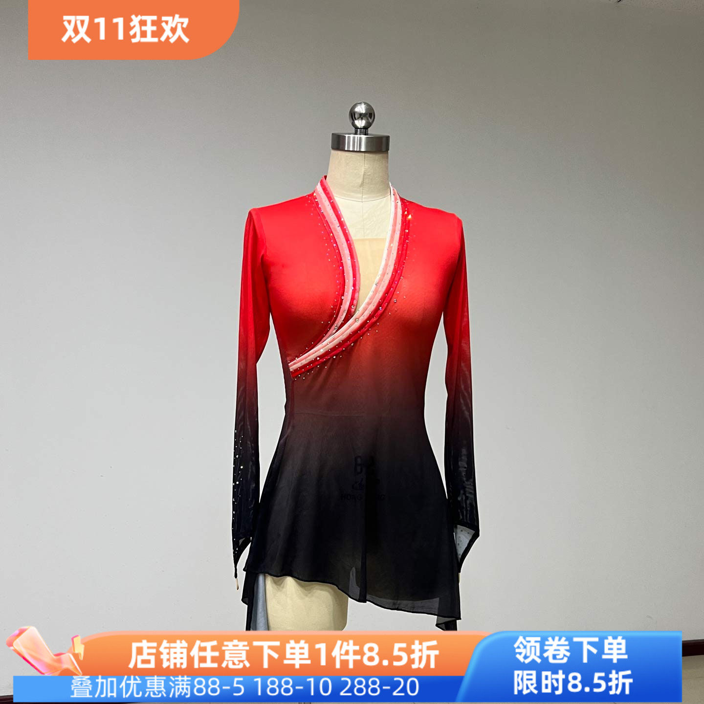 舞研依库古典舞红渐变纱练功服