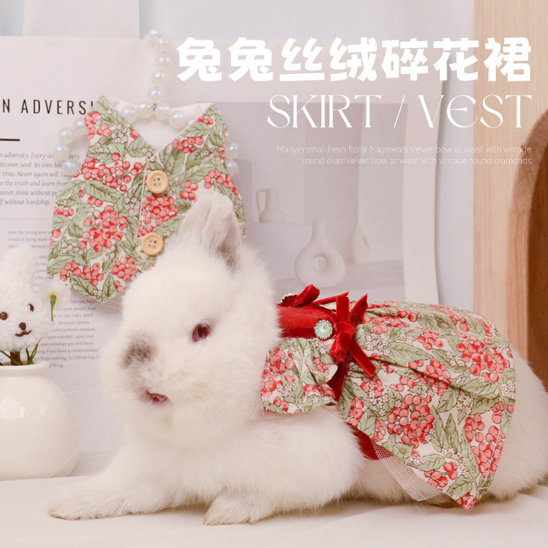 UMI碎花丝绒蝴蝶结裙马甲背心装扮外出穿着可爱俏皮兔兔服饰,宠物/宠物食品及用品,兔兔服饰,淘宝优惠券,粉丝福利购,淘宝优惠卷