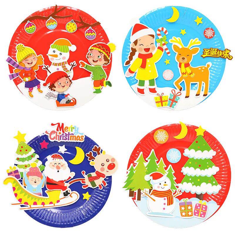 幼儿园纸盘画创意手工画画diy粘贴制作盘子画儿童玩具圣诞节装饰