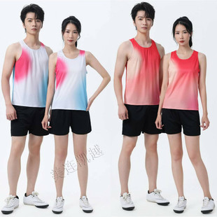快干吸汗田径运动服套装男女夏无袖T恤比赛田径服训练田径衣红白