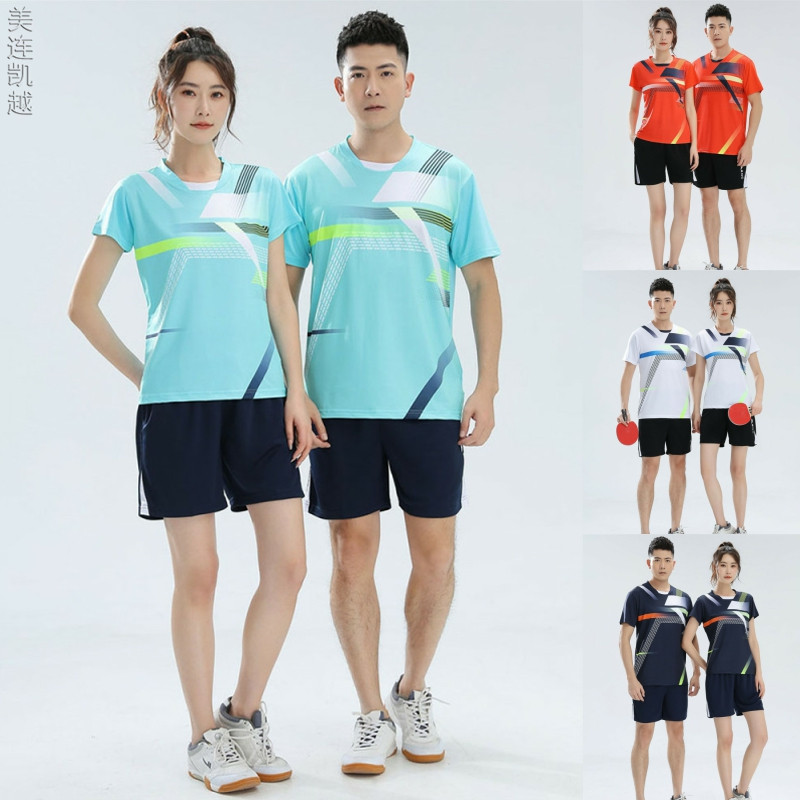 速干透气无领羽毛球服套装男女夏天比赛排球情侣乒乓球衣短袖T恤