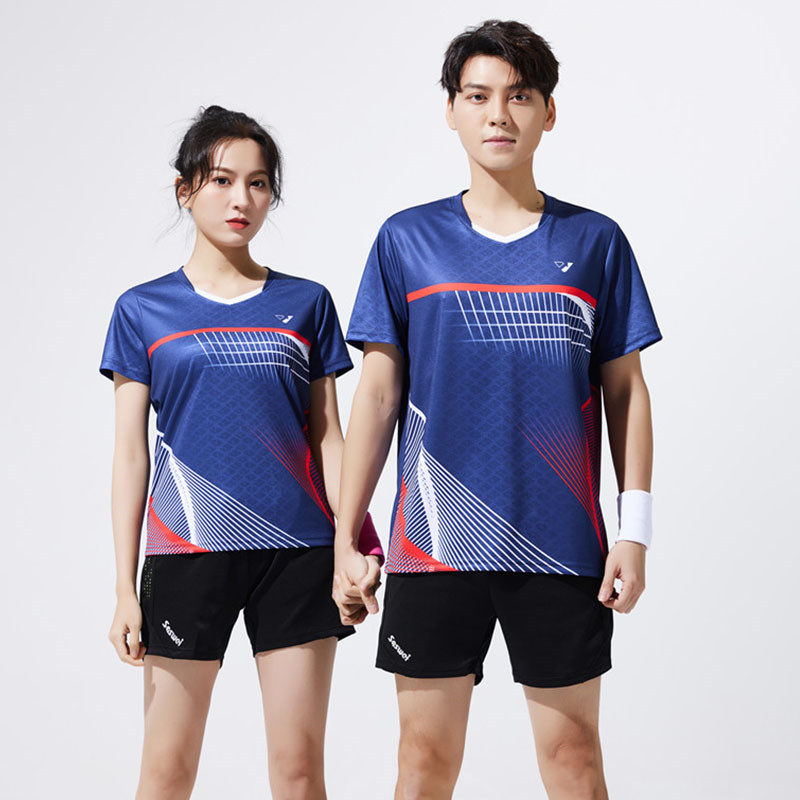 快干羽毛球服套装V领上衣短裤速干运动男女夏短袖T恤乒乓球衣印字